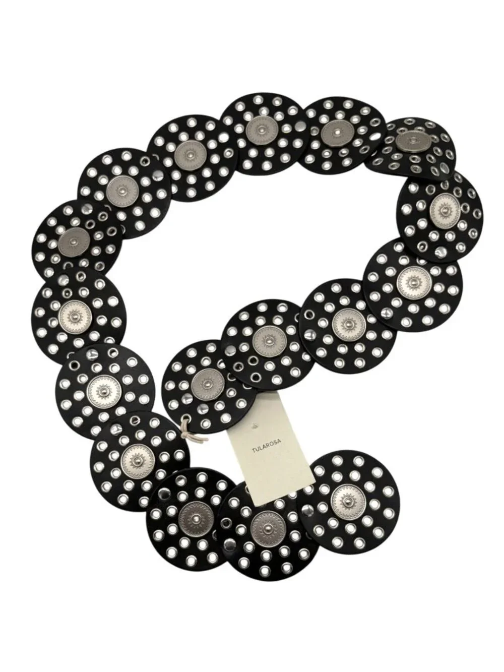 Tularosa Rhapsody Studded Disc Belt – Black Gold Boho Western Waist Belt. NWT M/
